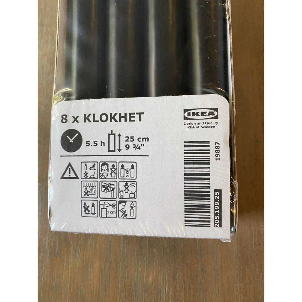 Ikea Candles Black Tapers 8 Pack New 205.199.25 Unscented